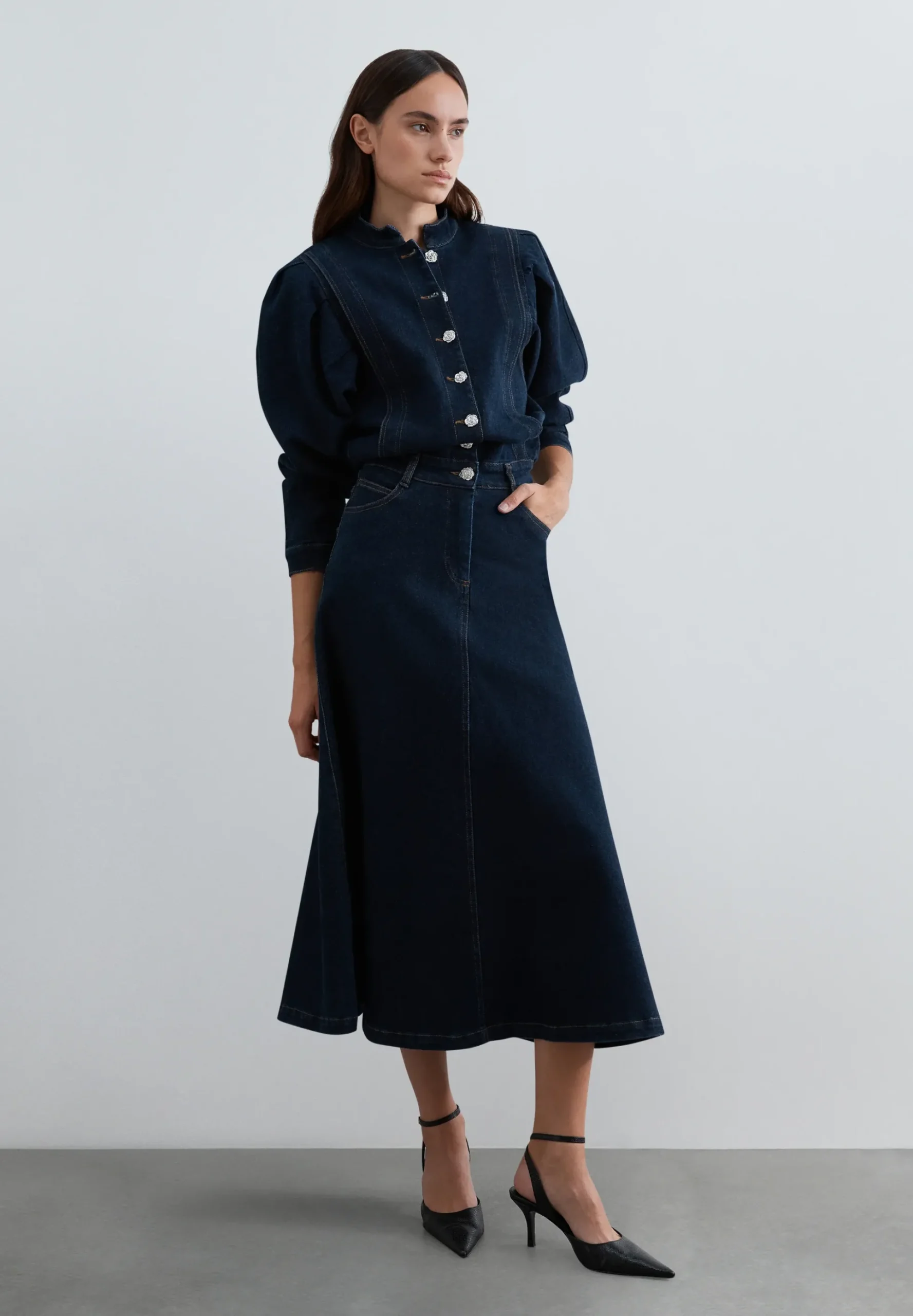 VESTIDO DENIM MANGAS VOLUMEN