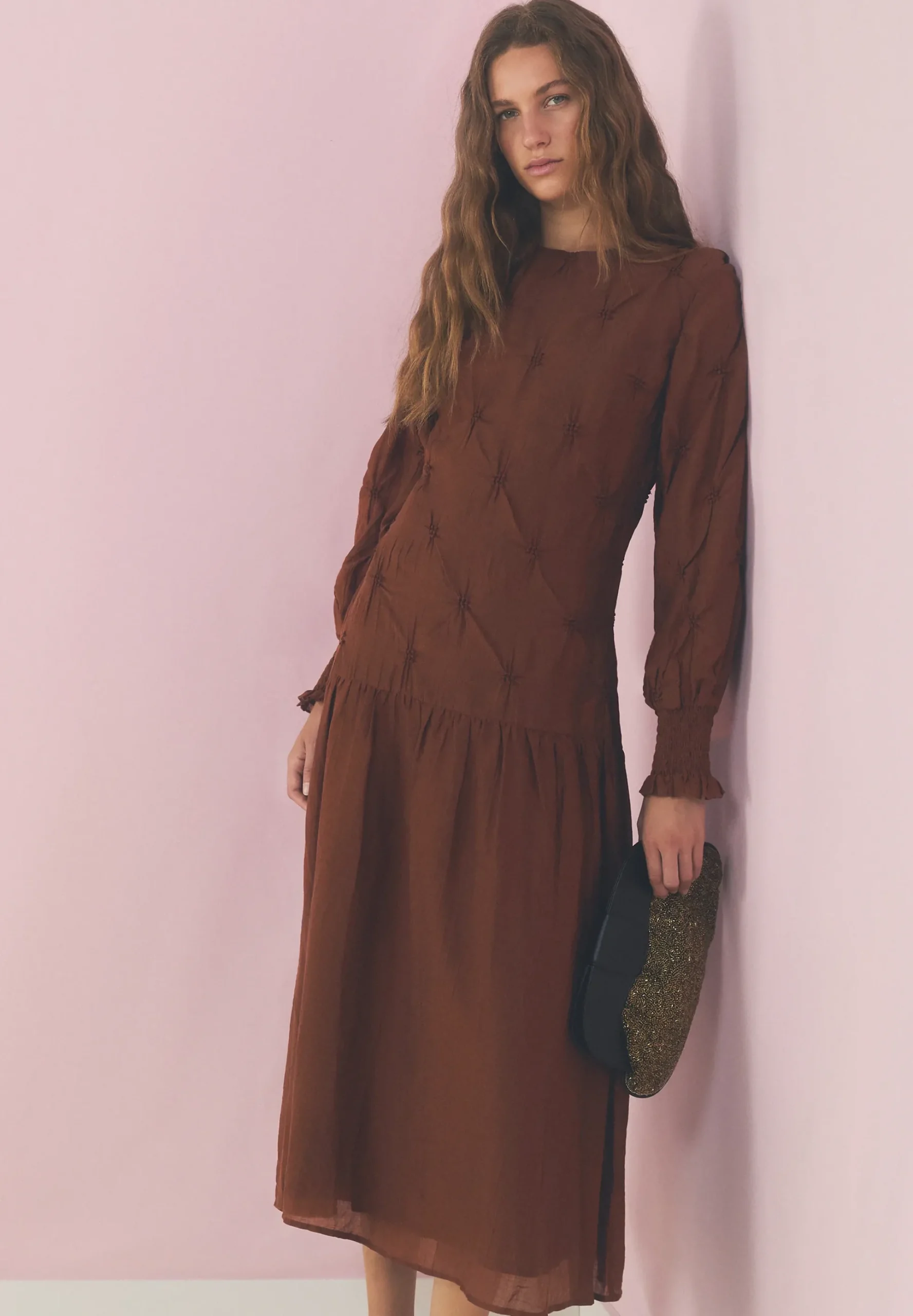 VESTIDO MANGA LARGA FRUNCES